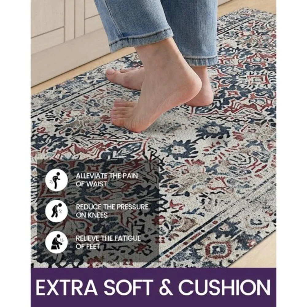 New 23x86 Kitchen Mat, Extra Long Anti-Fatigue Cushioned Non-Slip Rug - Blue